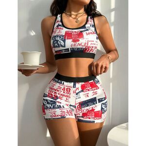 Large Letter Print Asymmetrical Versatile Bra And Boyshorts Set Lingerie